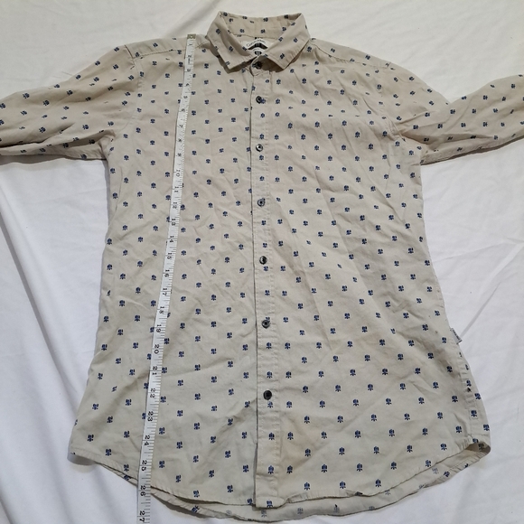 Calvin Klein | Beige & blue patterned men's button up dress shirt slim fit - Picture 8 of 9